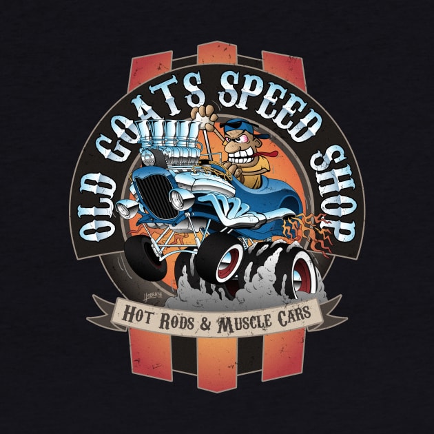 Old Goats Speed Shop Vintage Car Sign Cartoon by hobrath